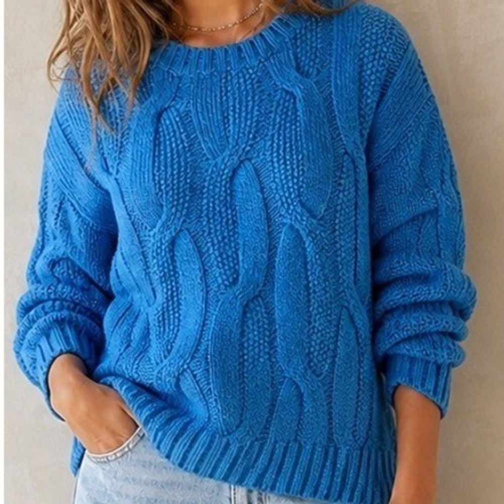 NEW Maeve Anthropologie Blue Cable Knit Wool Blend Sweater Size Med